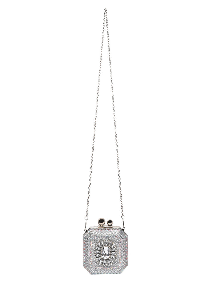 Rocia By Regal Silver Women Diamond Encrusted Metal Clutch