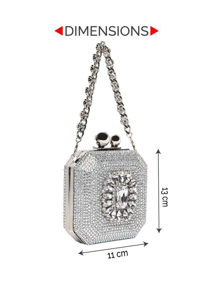 Rocia By Regal Silver Women Diamond Encrusted Metal Clutch