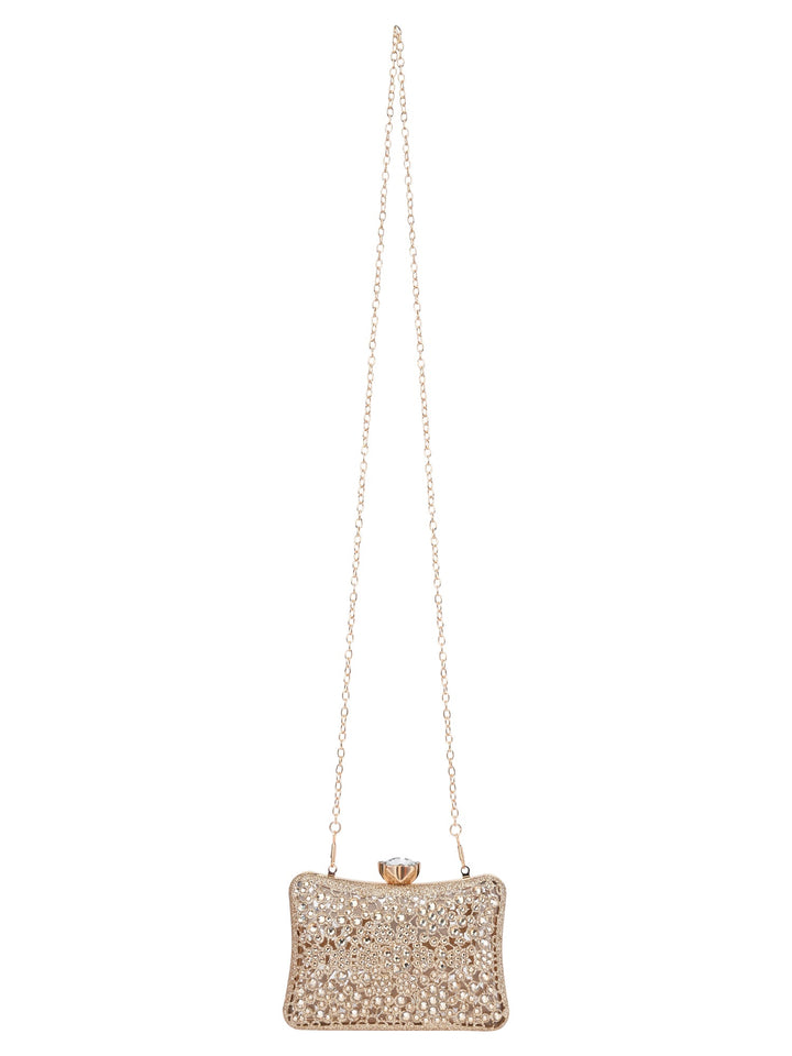 Rocia By Regal Gold Women Diamond Encrusted Metal Clutch