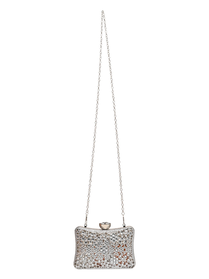 Rocia By Regal Silver Women Diamond Encrusted Metal Clutch