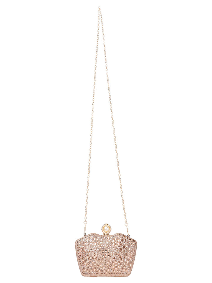 Rocia By Regal Champagne Women Diamond Encrusted Metal Clutch