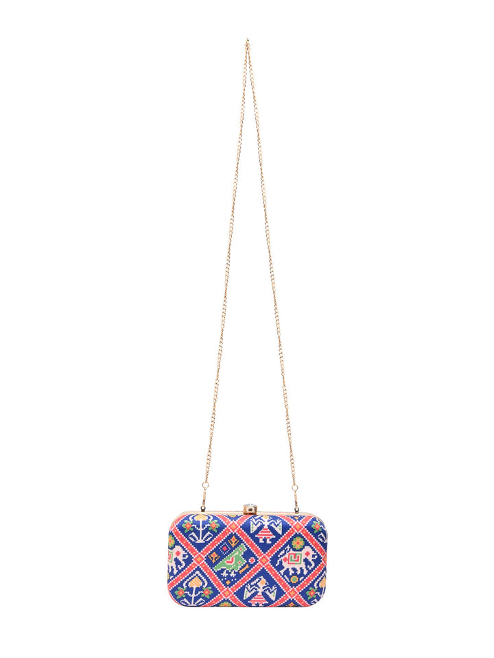 Rocia By Regal Blue Women Silk Patola Print Metal Clutch