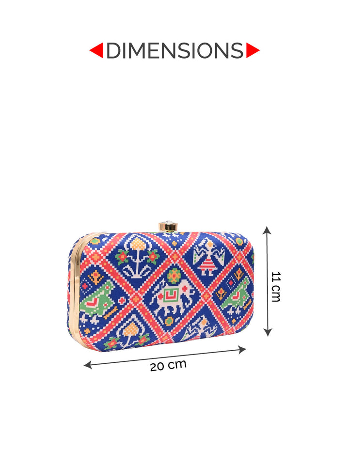 Rocia By Regal Blue Women Silk Patola Print Metal Clutch