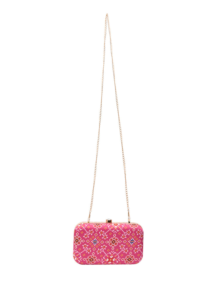 Rocia By Regal Pink Women Silk Patola Print Metal Clutch