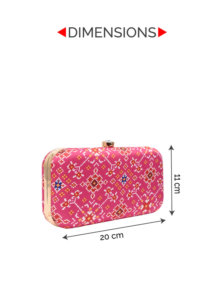 Rocia By Regal Pink Women Silk Patola Print Metal Clutch