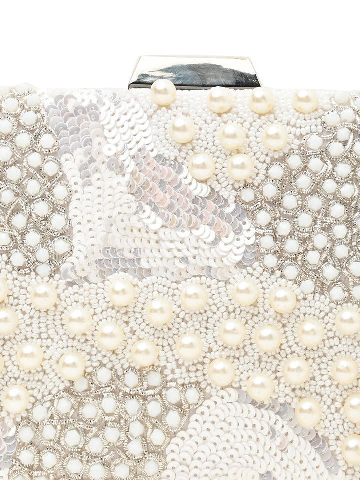 Rocia By Regal Ivory Women Heavy Hand Embroidered Metal Clutch