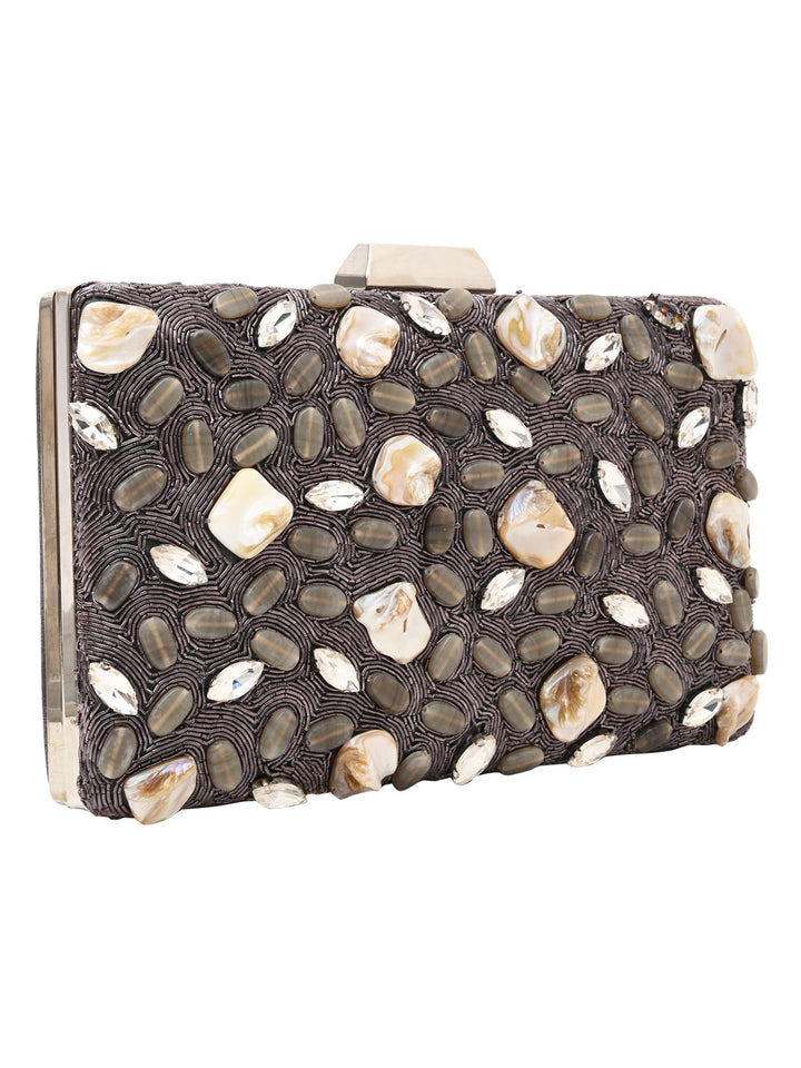 Rocia By Regal Grey Women Mother Of Pearl Hand Embroidered Clutch