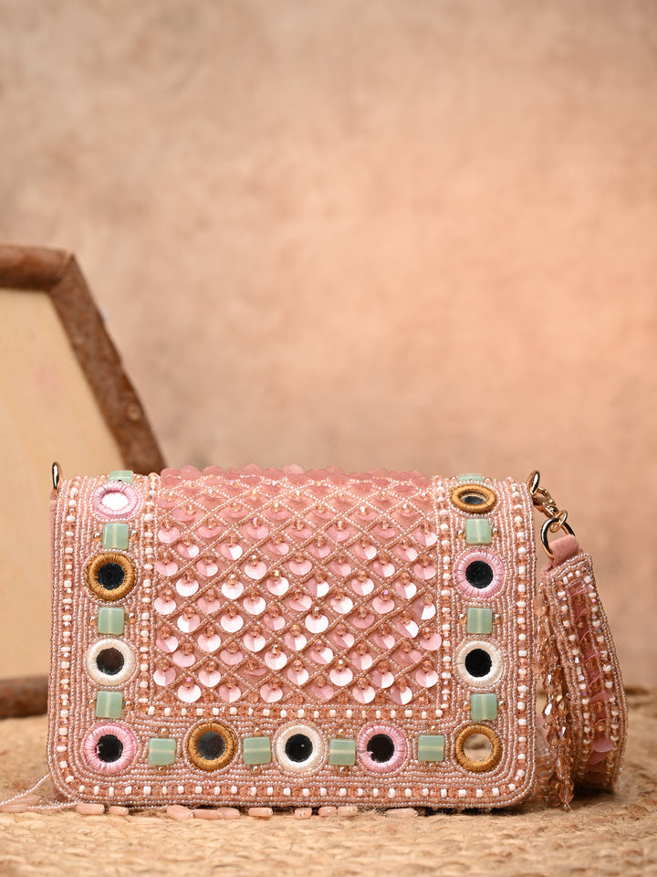 Rocia By Regal Pink Women Heavy Hand Embroidered Bag