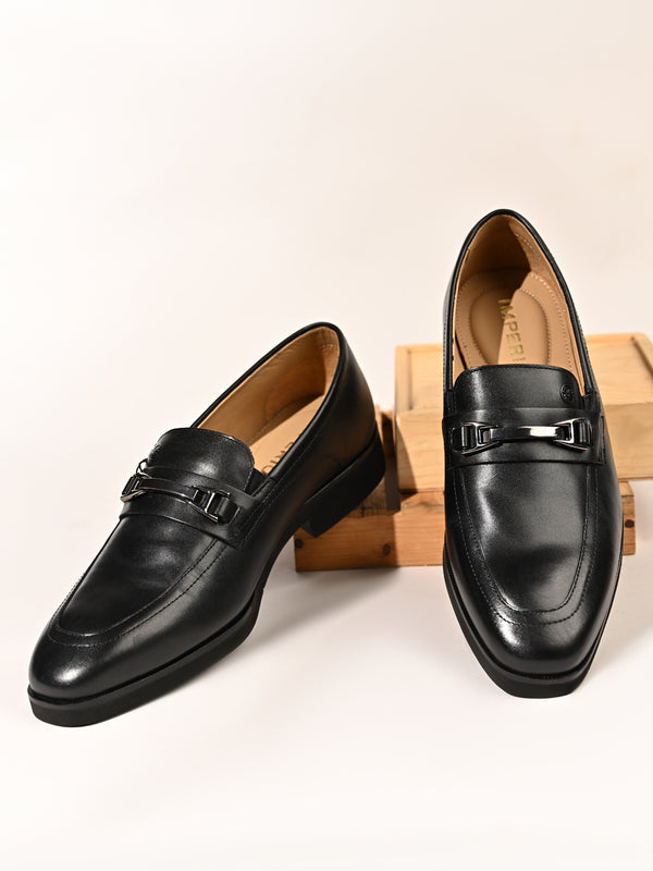 Imperio By Regal Black Mens  Xlite  Leather Buckled Slip Ons