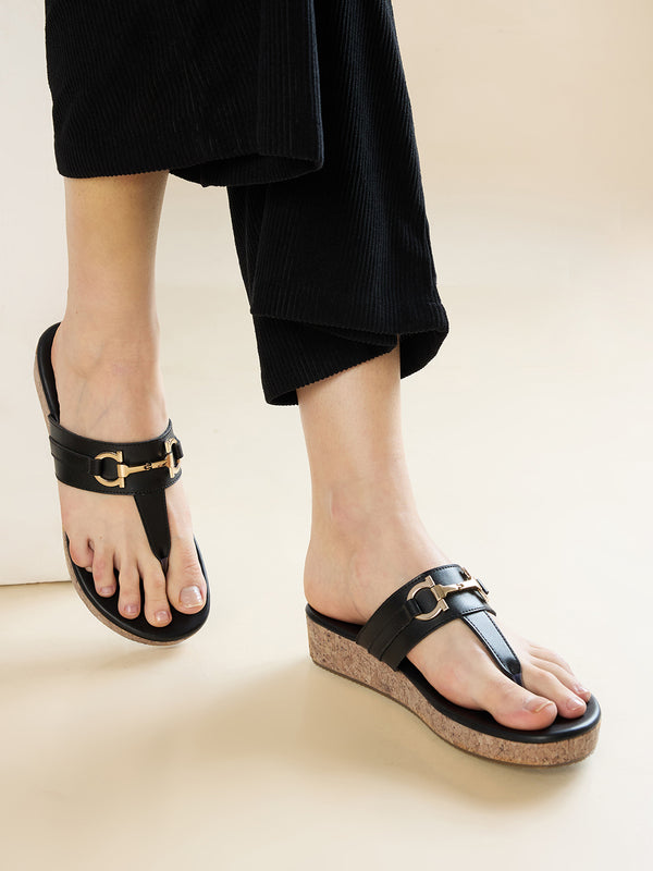 Rocia By Regal Black Women Classic Casual T-Strap Platform Sandals