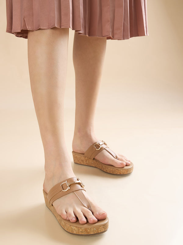 Rocia By Regal Beige Women Classic Casual T-Strap Platform Sandals