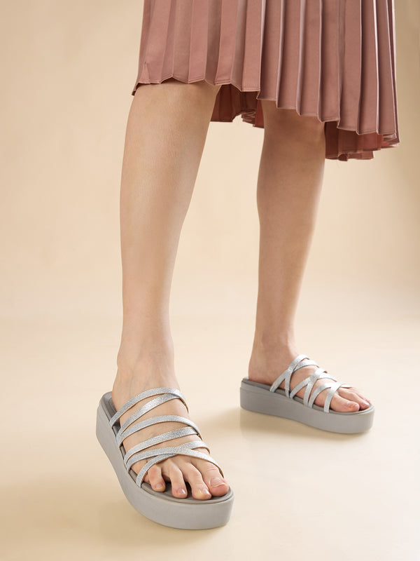 Rocia By Regal Silver Women Strappy Casual Wedges
