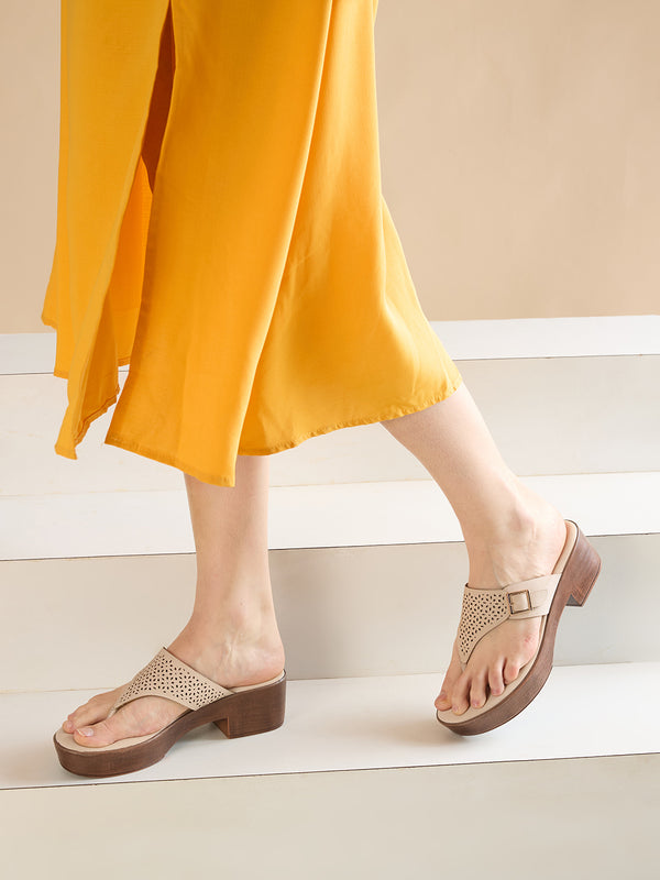 Rocia By Regal Cream Women Laser Cut Sandals