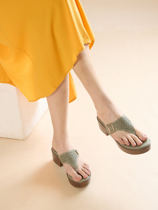 Rocia By Regal Green Women Laser Cut Sandals