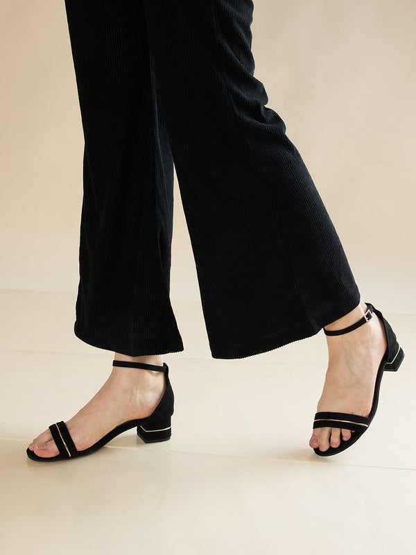 Rocia By Regal Black Women Suede Ankle Strap Sandals