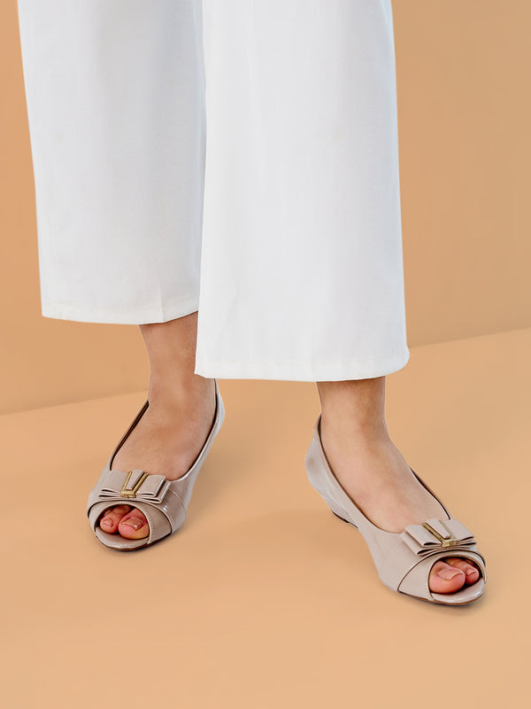 Rocia By Regal Beige Women Classic Patent Peep Toe