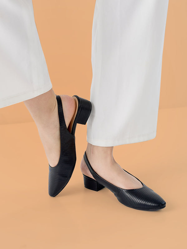 Rocia By Regal Black Women Textured Pu Sling Back Sandals