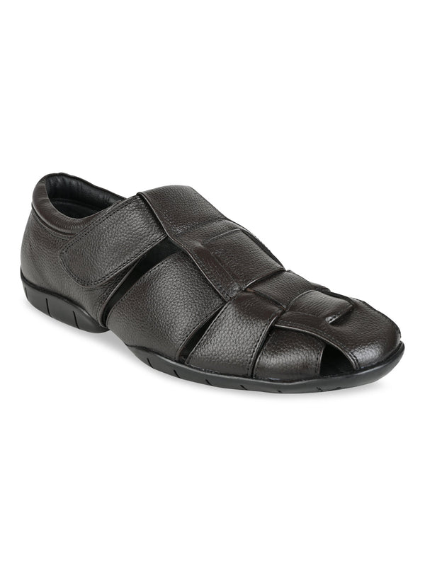 Regal Brown Men Woven Leather Slip Ons