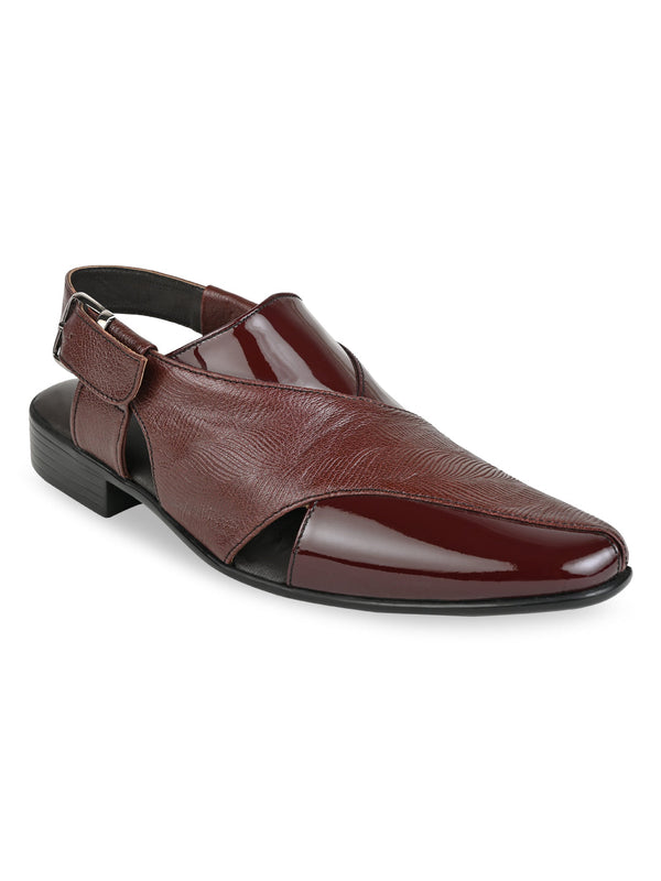 Regal Cherry Men Textured Leather Slip On Sandals