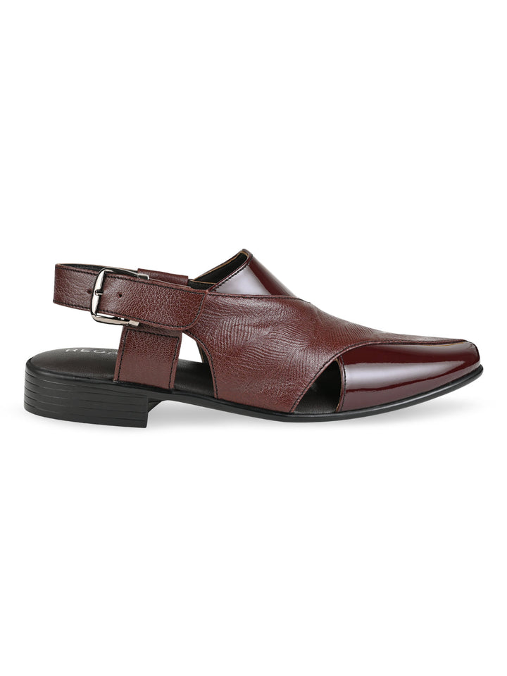 Regal Cherry Men Textured Leather Slip On Sandals