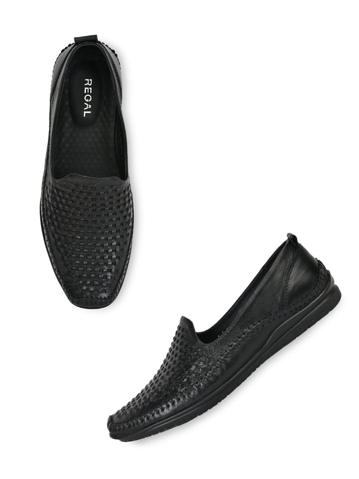 Regal Black Men Leather Woven Morris