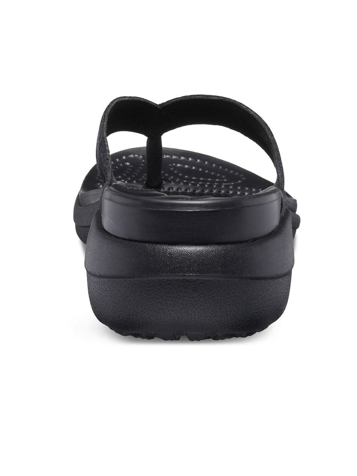 Crocs Black Women Capri Metallic Textured Wedge Flip Flops
