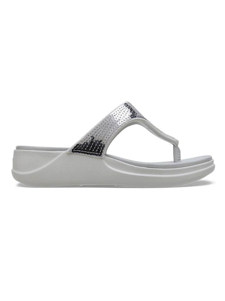 Crocs Silver Women Boca Wedge Flip Flops