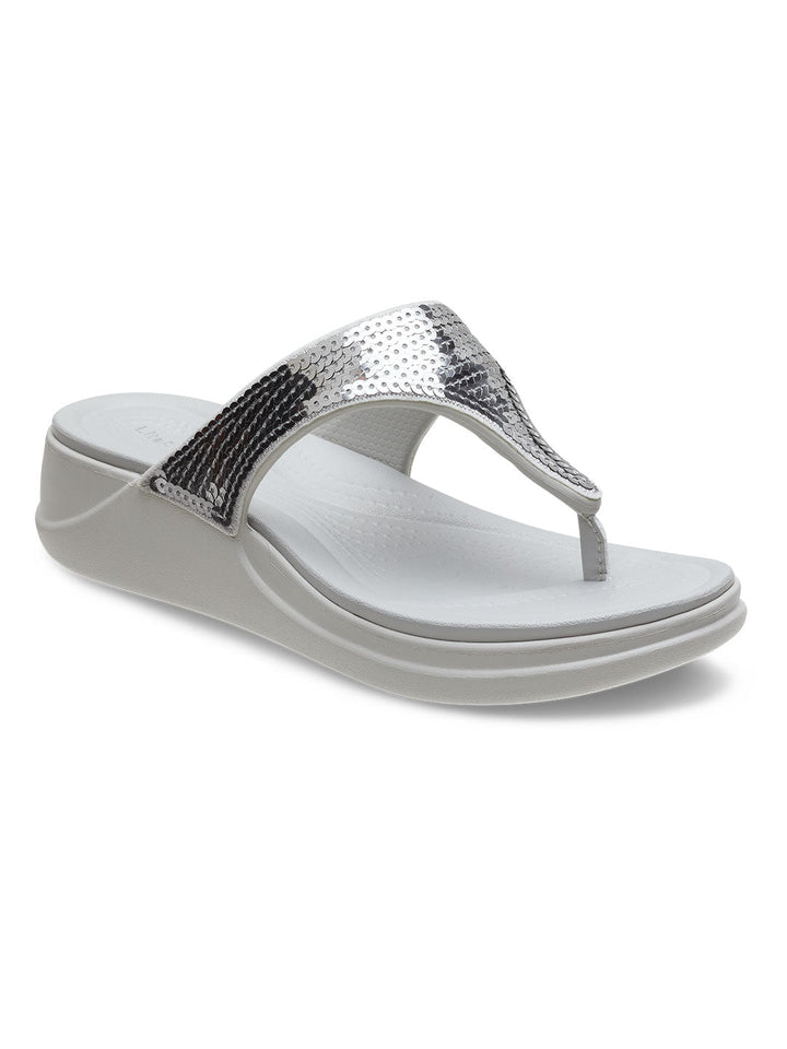 Crocs Silver Women Boca Wedge Flip Flops