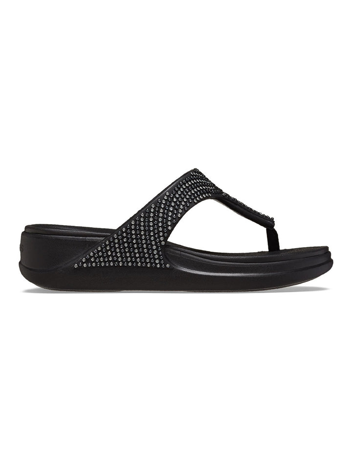 Crocs Black Women Boca Bling Wedge Flip Flops