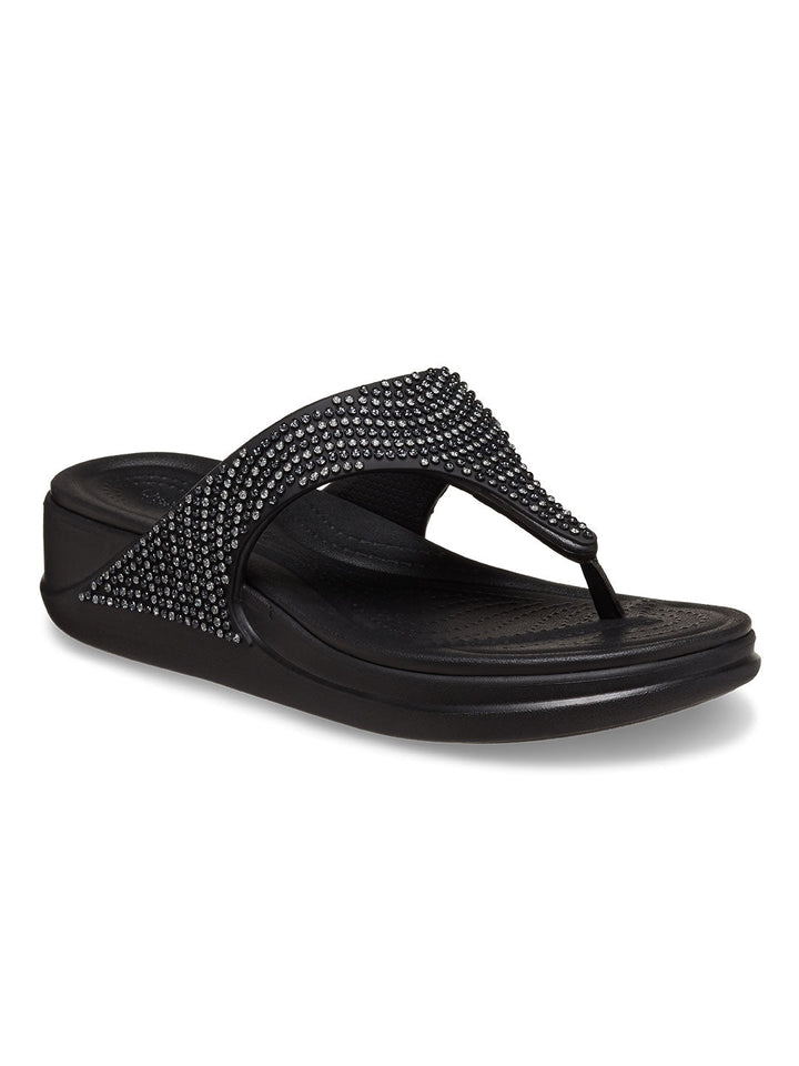 Crocs Black Women Boca Bling Wedge Flip Flops