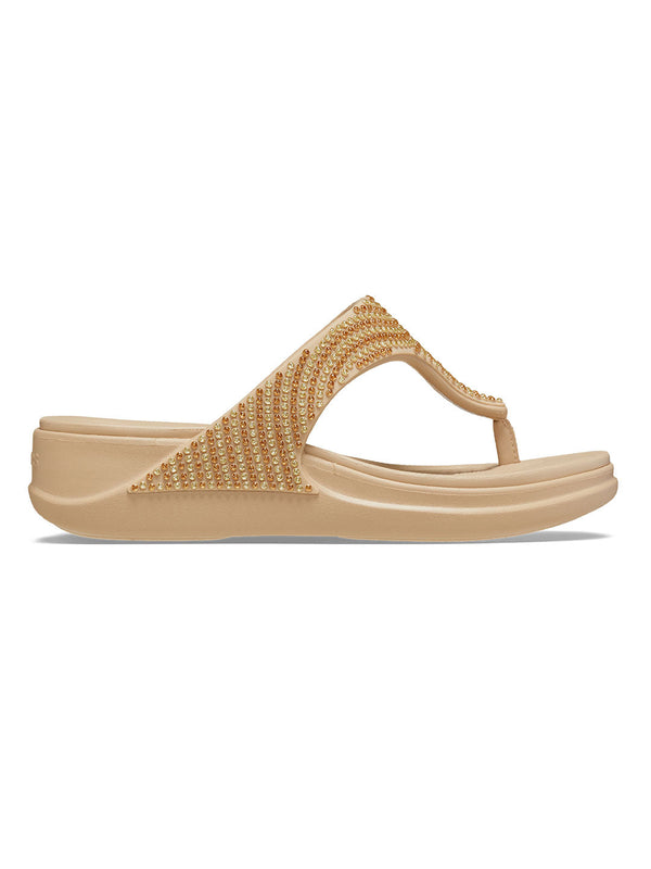 Crocs Beige Women Boca Bling Wedge Flip Flops