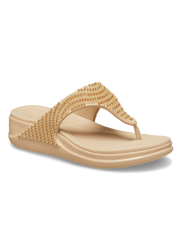 Crocs Beige Women Boca Bling Wedge Flip Flops