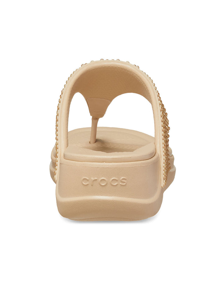 Crocs Beige Women Boca Bling Wedge Flip Flops