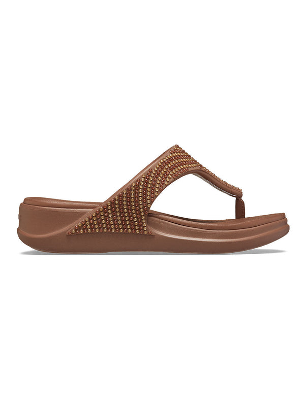 Crocs Brown Women Boca Bling Wedge Flip Flops