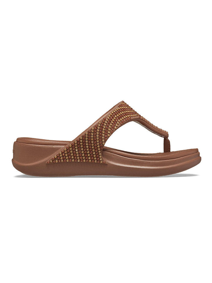 Crocs Brown Women Boca Bling Wedge Flip Flops