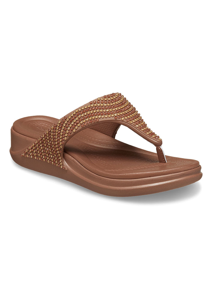 Crocs Brown Women Boca Bling Wedge Flip Flops