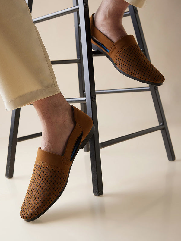 Regal Tan Mens Laser Cut Suede Casual Slip Ons