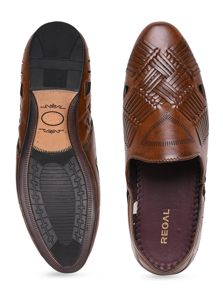 Regal Brown Men Ethnic Woven Juttis