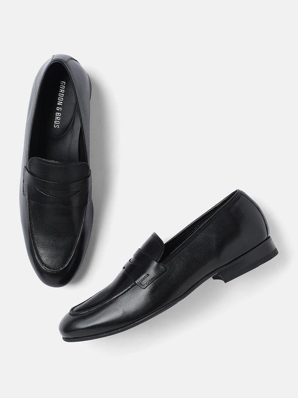 Gordon And Bros Plain Black Men Formal Slip Ons