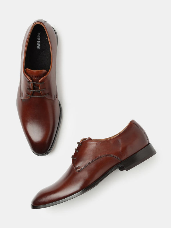 Gordon And Bros Cognac Men Derby Lace Up Shoes