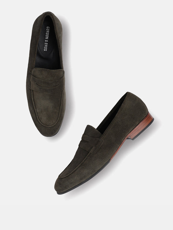 Gordon And Bros Suede Olive Men Formal Slip Ons