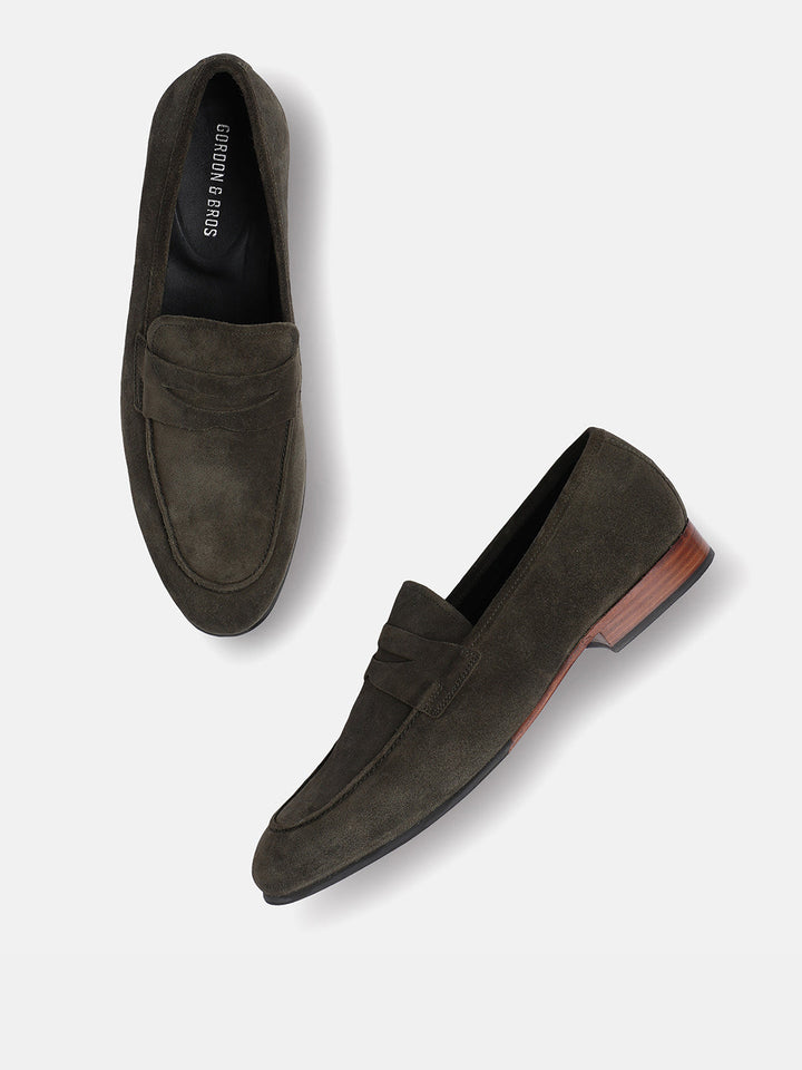 Gordon And Bros Suede Olive Men Formal Slip Ons