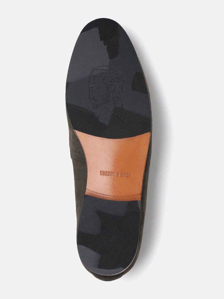 Gordon And Bros Suede Olive Men Formal Slip Ons