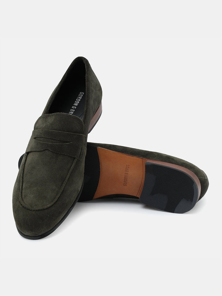 Gordon And Bros Suede Olive Men Formal Slip Ons