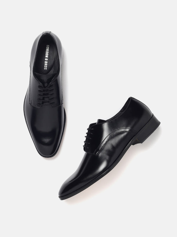 Gordon And Bros Hi-Shine Black Men Plain Derby Lace Up Shoes