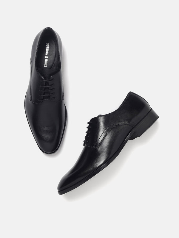 Gordon And Bros Antik Black Men Plain Derby Lace Up Shoes
