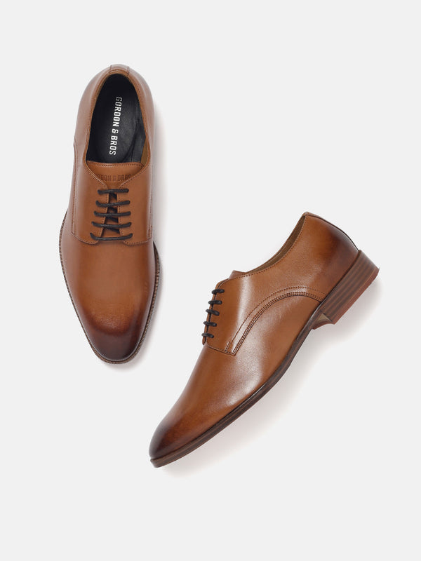 Gordon And Bros Antik Cognac Men Plain Derby Lace Up Shoes