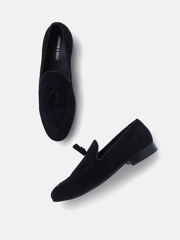 Gordon And Bros Suede Black Men Tassel Loafer
