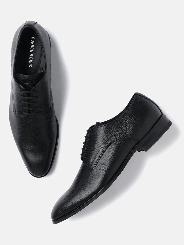 Gordon And Bros Fine Milled Black Men Derby Lace Up Shoes
