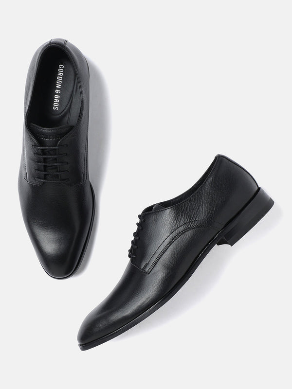 Gordon And Bros Milled Black Heavy Men Derby Lace Up Shoes